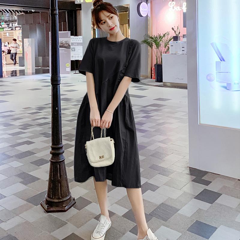 2026 Summer Maternity Patchwork Dress - Short Sleeve, Loose Fit, Two-Piece Design 2XL