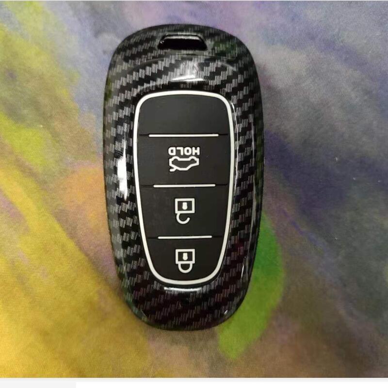 Carbon Fiber Abs +Silicone Car Key Fob Case Cover For Hyundai Solaris Sonata Hybrid Nexo Nx4 New Grand Santa Fe Tucson