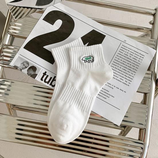 1 Pair Men Cotton Ankle Socks Low-tube No Odor Solid Color Embroidery High Elasticity Anti-slip Sweat-absorption Anti-shrink Sports Four Season Socks