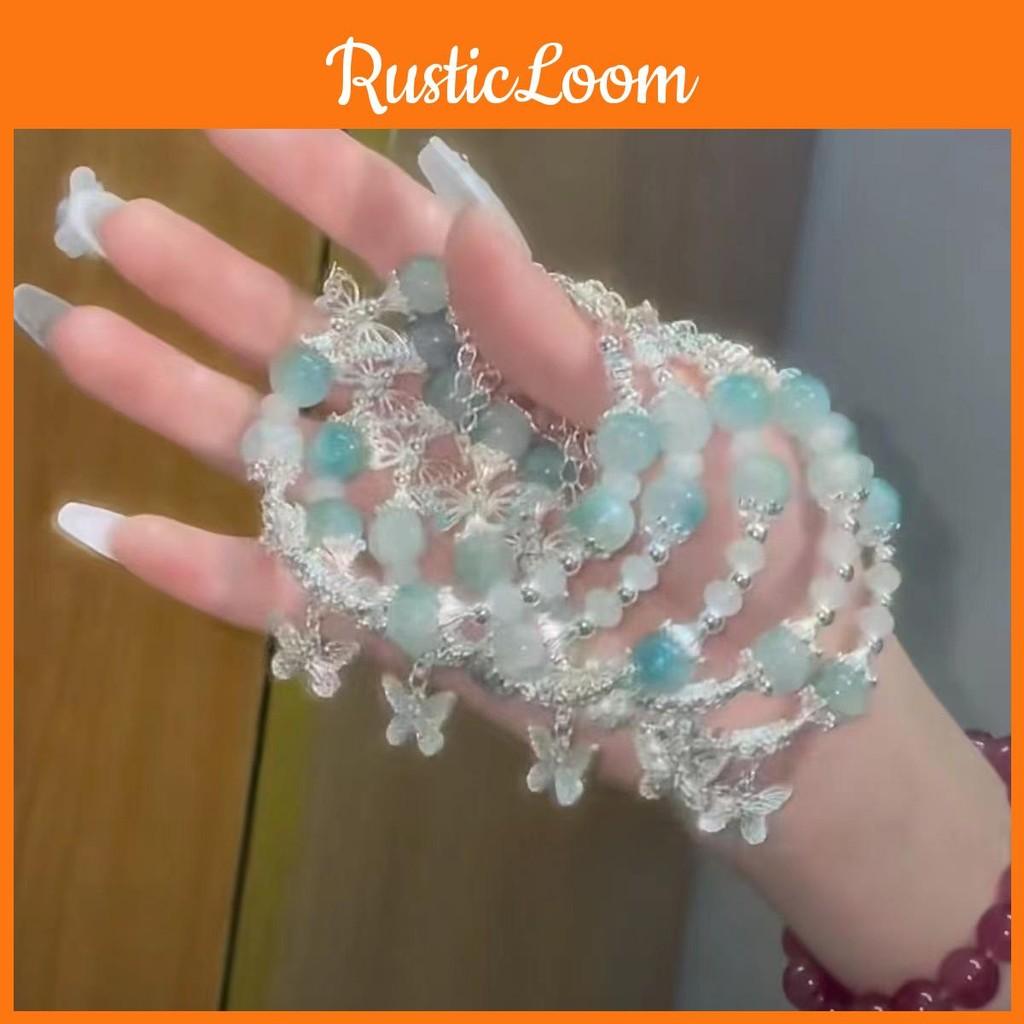 Womens Stylish Bracelet With Alloy Butterfly And Gradient Beads Glass