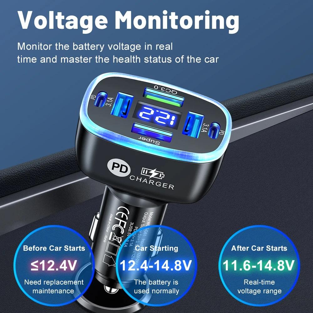 150W USB Car Charger Type C Mobile Phone Charger Fast Charging For iPhone 15 16 Pro Max Xiaomi Samsung USB C Car Charger Adapter