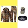 Mens Outdoor Hiking Suit With Raglan Sleeves Detachable Hood Large Pockets Zippered Leg Camo Workwear