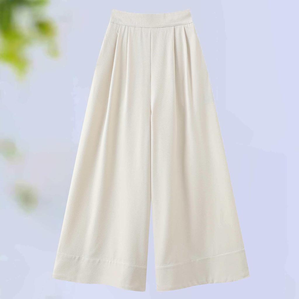 Women's New Chinese Style High-Waisted Wide-Leg Cropped Pants - Versatile, Slimming, Casual Fit for Spring and Autumn