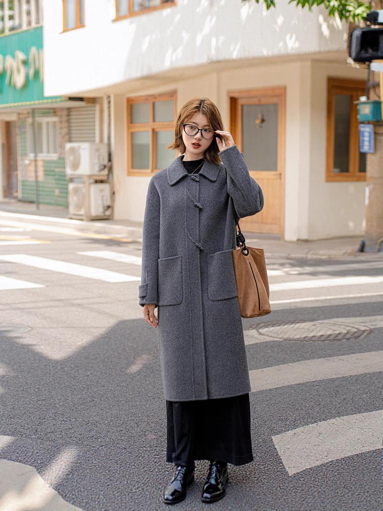 Palton elegant din cașmir dublu-față 2025 cu guler rever pentru toamnă/iarnă