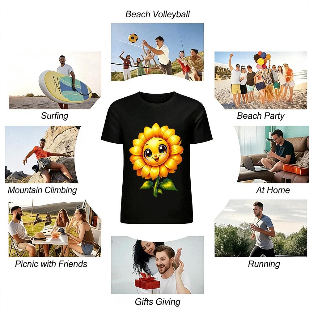 Cute Cartoon Sunflower Print Casual T-Shirt Pure Cotton T-shirt