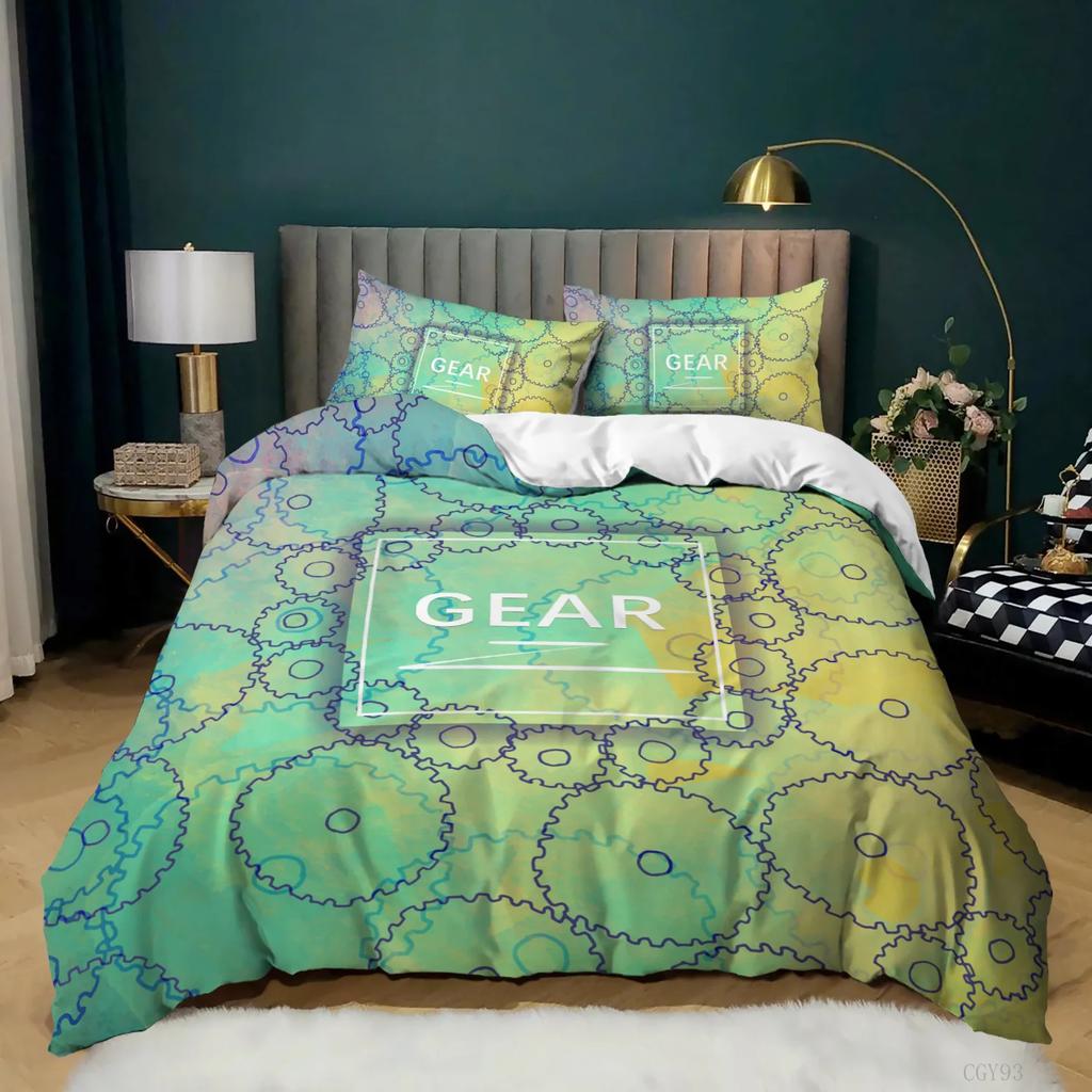 Industrial Gear Bedding Steampunk Style Duvet Cover King Queen Metal Mechanical Device Polyester Quilt Cover for Teens Men Black