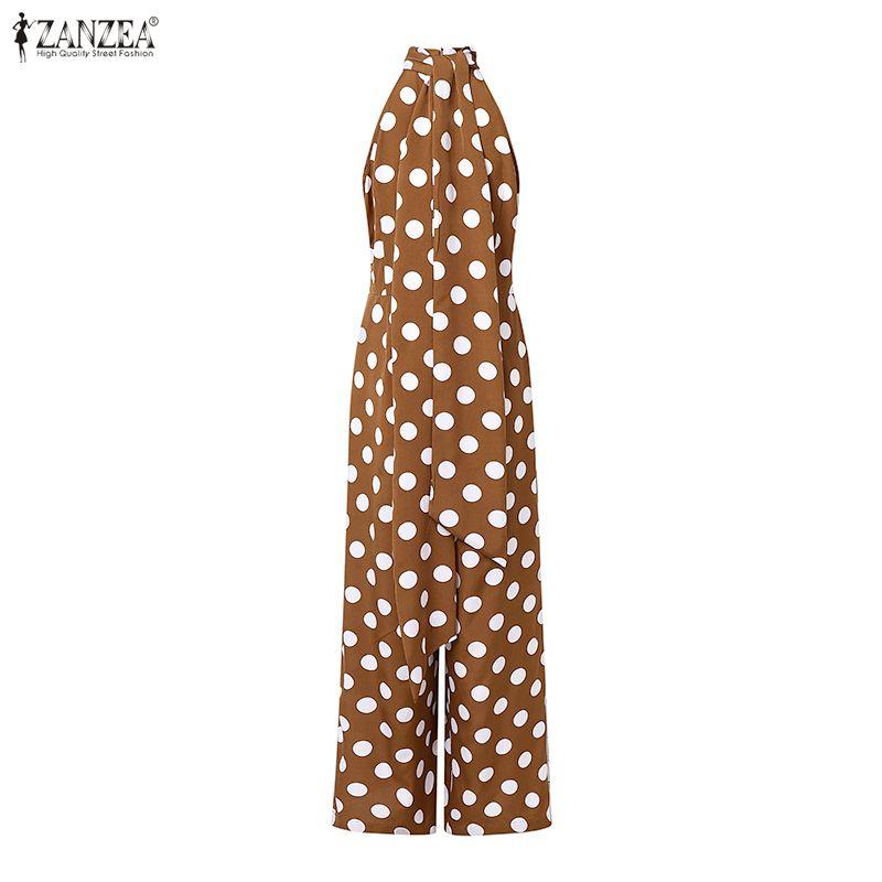 ZANZEA Tute lunghe da donna eleganti senza maniche con spalle scoperte e stampa pois