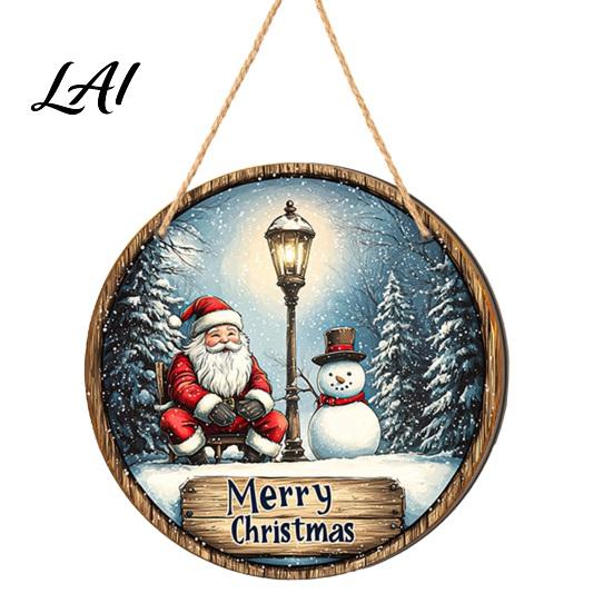 Christmas Tree Hanging Wood Decor Santa Wooden Round Wall Decor Vintage Ornaments Party Supplies Sign for Door Window Wall Farmhouse Holiday