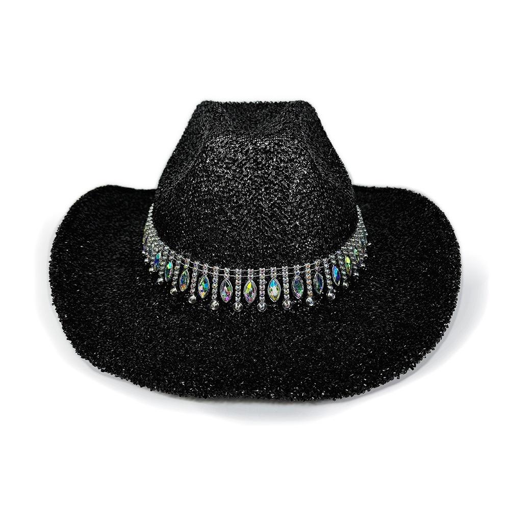 Women's Cowgirl Hat Stylish Rhinestone Design Sun Hat Wide Brim Western Cap for Party& Daily Life