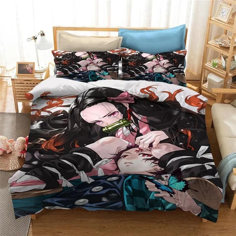 Anime Demon Slayer Duvet Cover Pillowcase 3D Printed Bedding Set Double Twin Full Queen King Adult Kids Bedclothes Quilt Cover