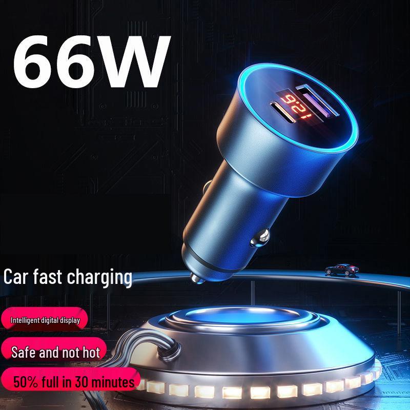 MKO 120W Metal Car Charger for Apple & Android with PD USB Pass-through and Cigarette Lighter Converter.