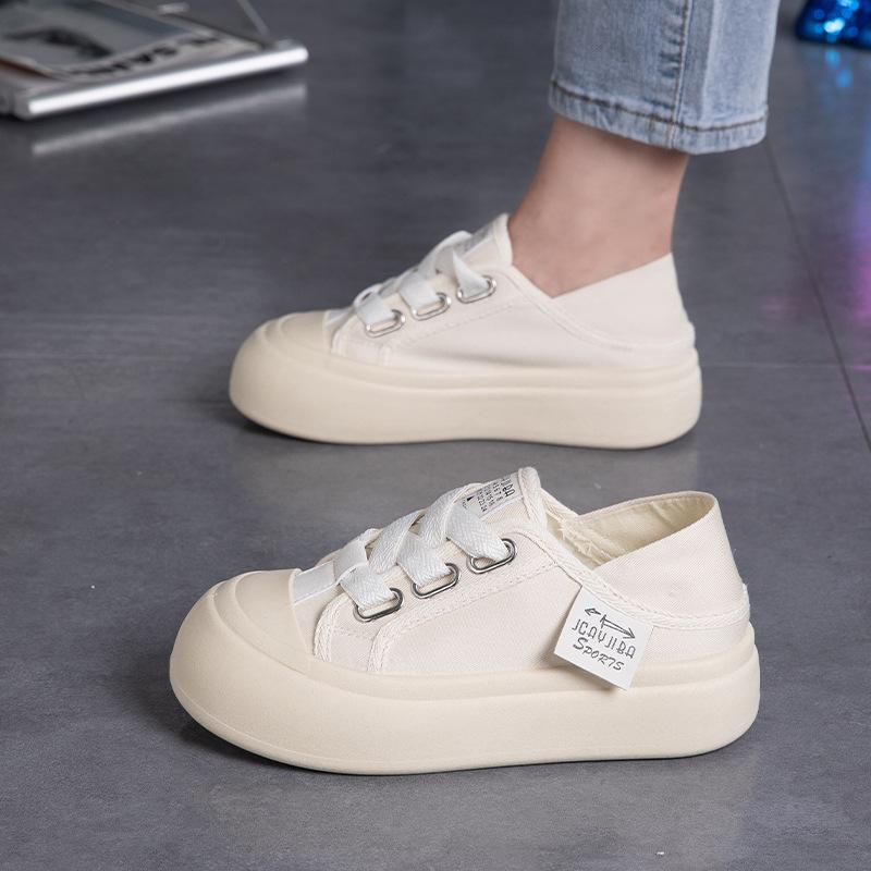 

2025 summer new platform canvas shoes female students casual half drag white shoes breathable versatile board shoes TMY605 35