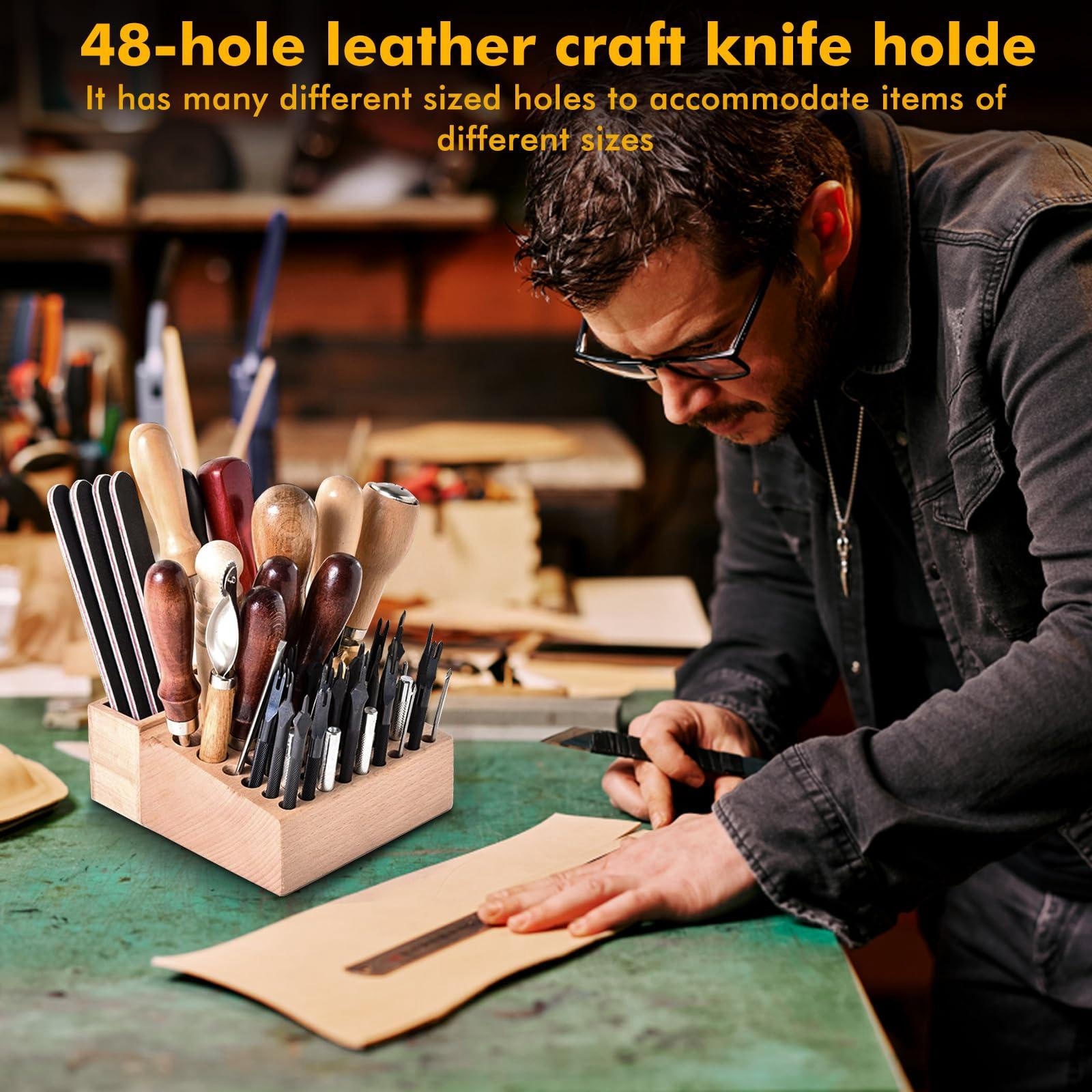 

Wood Leather Craft Tool Stand Handicraft Holder Accessory Professional for Home Use Storage 46 Holes