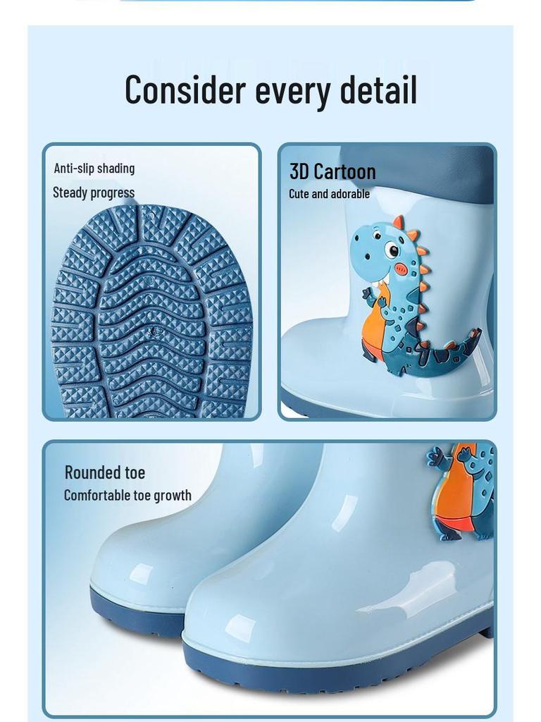 Kinder Cartoon Regenstiefel, Rutschfest mit elastischer Öffnung und weicher Samtsohle für ältere Kinder