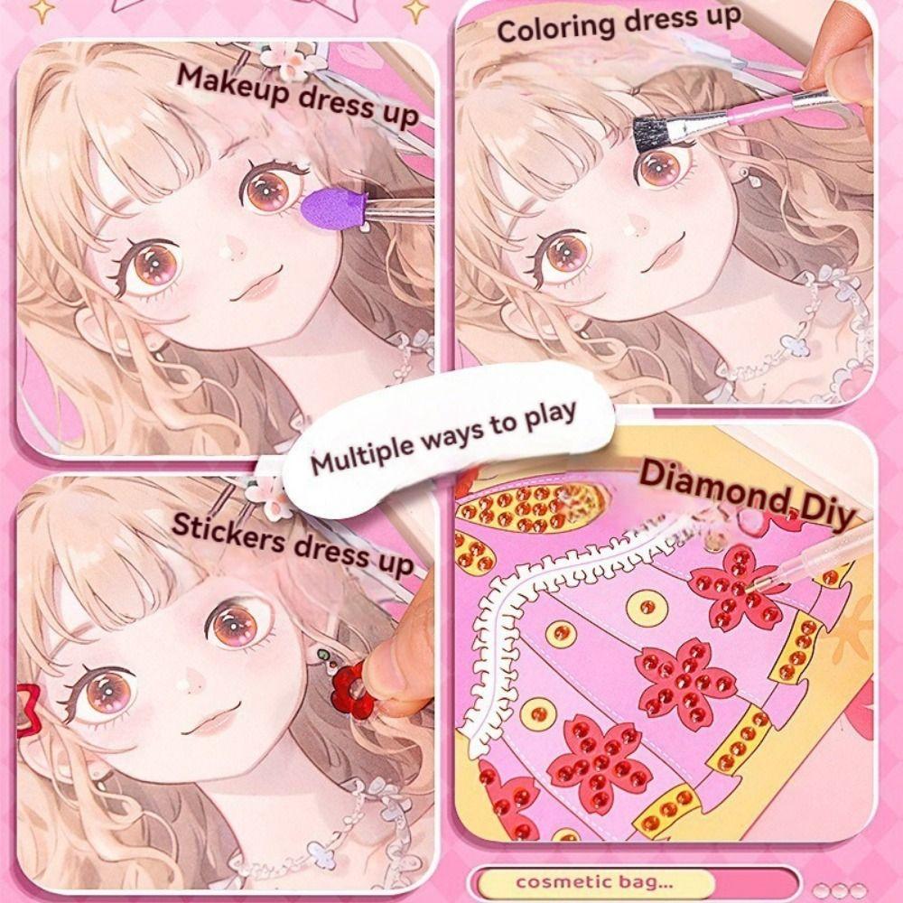 3 in 1 DIY Princess Makeup Set Diamond Coloring Painting Kits New Paper Art Craft Kits  Kids
