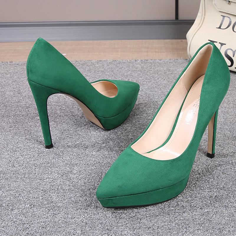 Dame stiletthæler Semsket skinn Sexy Catwalk bankett 12 cm hæl 2,5 plattform WZ