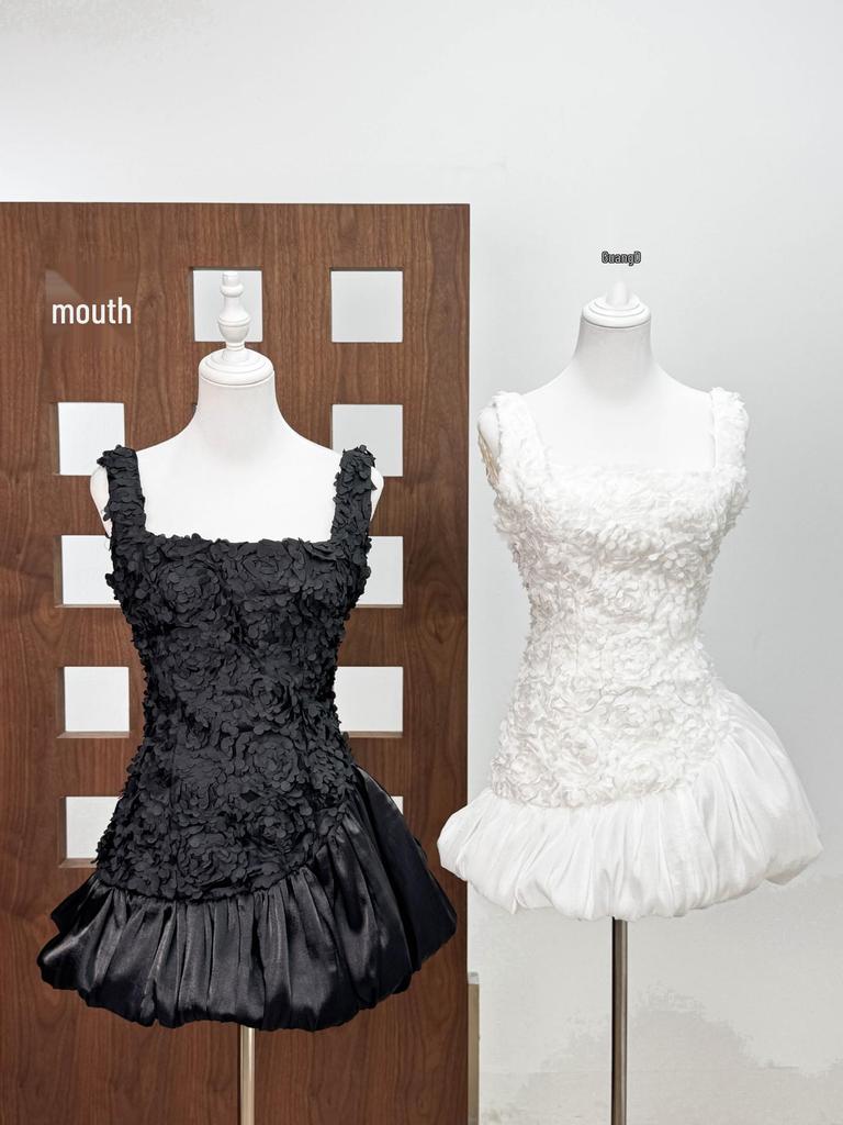 Vietnam Niche Design: 2026 Spring Fashion Square Neck Camisole with 3D Floral Ruched Skirt