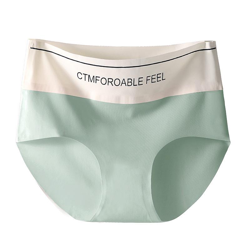 High Elastic Ice Silk Women's 7A Mulberry Silk Antibacterial Seamless High Waist Colorblock Triangle Panties