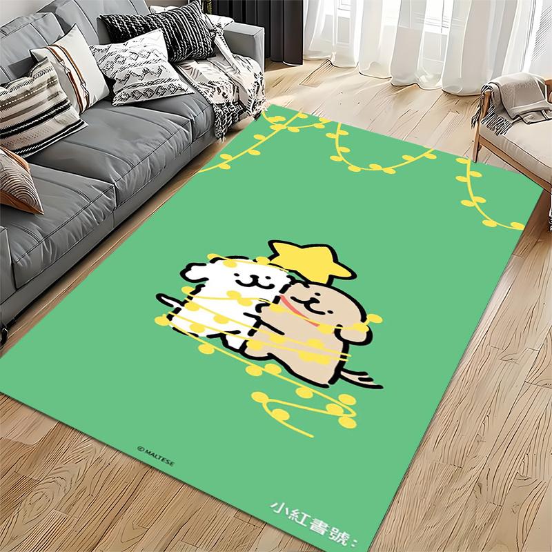 Green Cartoon Carpet with Cute Animal Design and Star Accents Suitable for Use As an Anti-slip for Living Room Bedroom Sofas