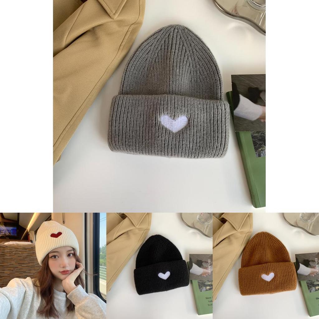 Fashionable Acrylic Beanie Hat With Embroidered Heart Design And Insulation For Cold Seasons