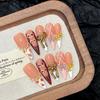 Tortoiseshell Press On Nails Long Red With Bowknot Design For Party Wedding