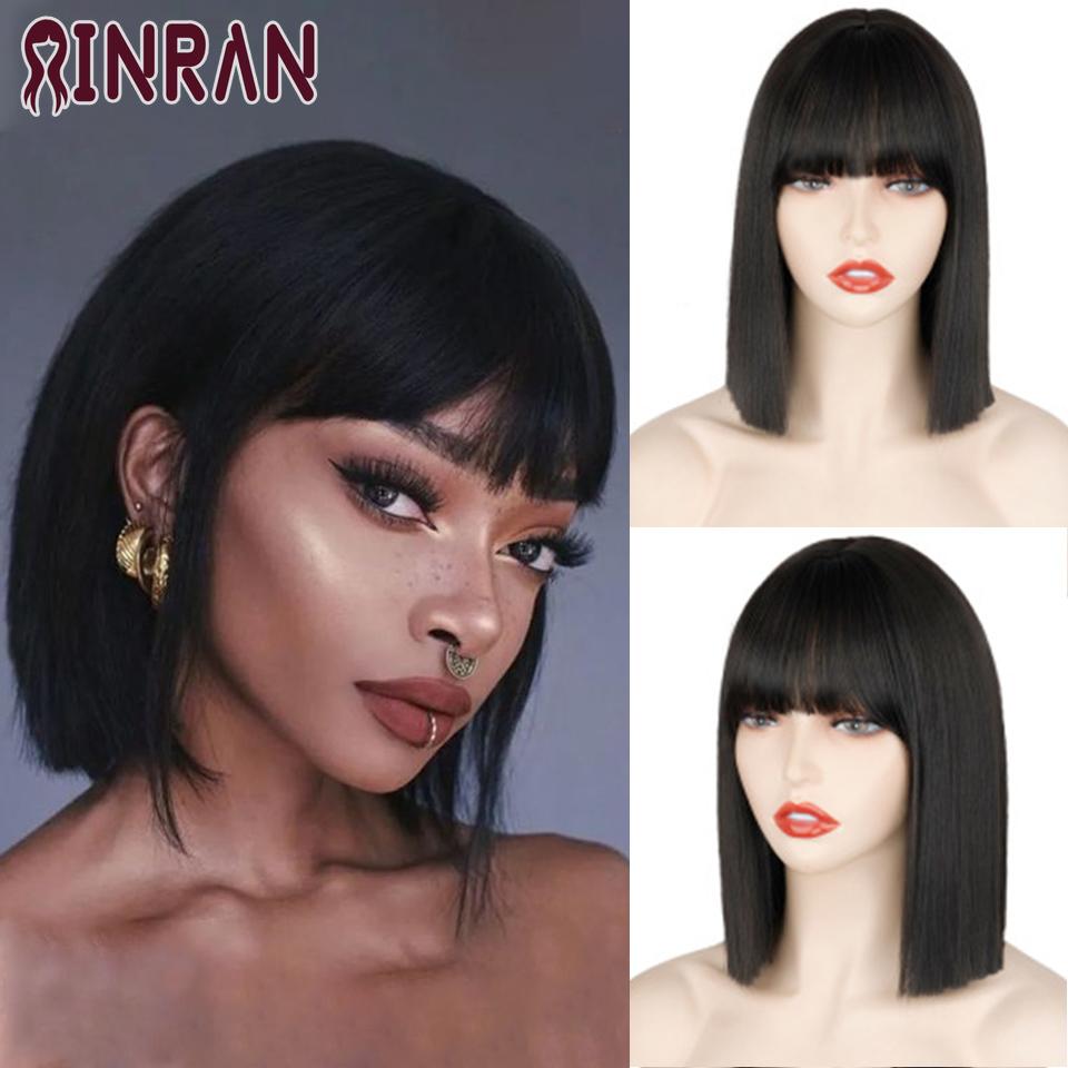 XINRAN Lange gerade weinrote Perücke mit Pony, synthetische Perücken für Frauen, hitzebeständiges Naturhaar für die tägliche Halloween-Cosplay-Party