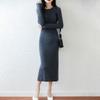 Elegant Women's Round Neck Slim Fit Wool Knit Dress