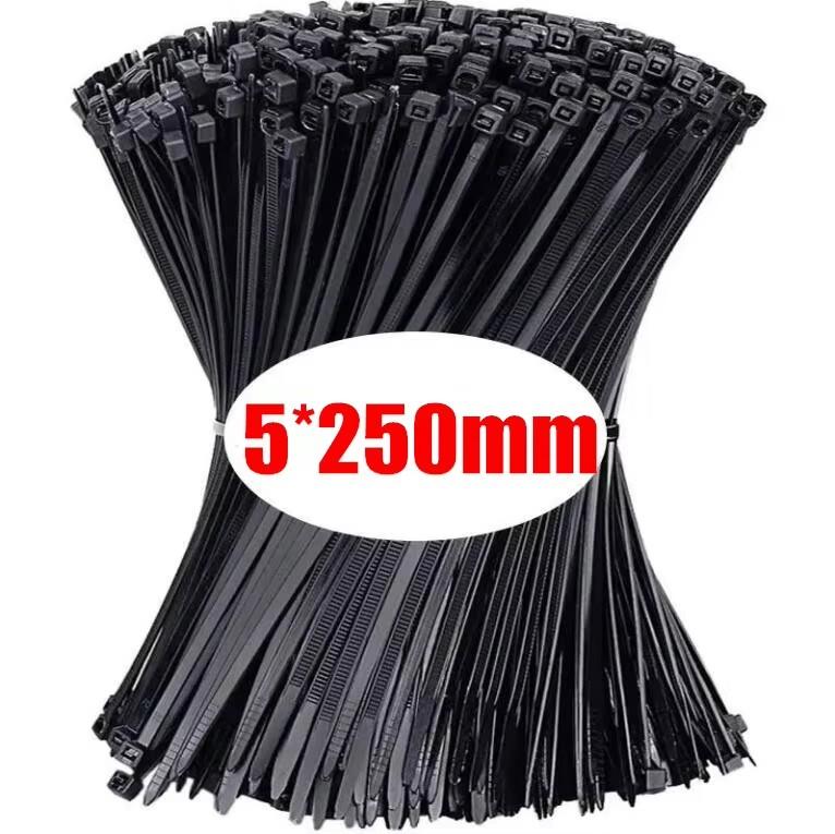 200/100PCS Black Cable Ties High Tensile Strength, UV Resistant, Self-Locking For Home & Office Cord Management