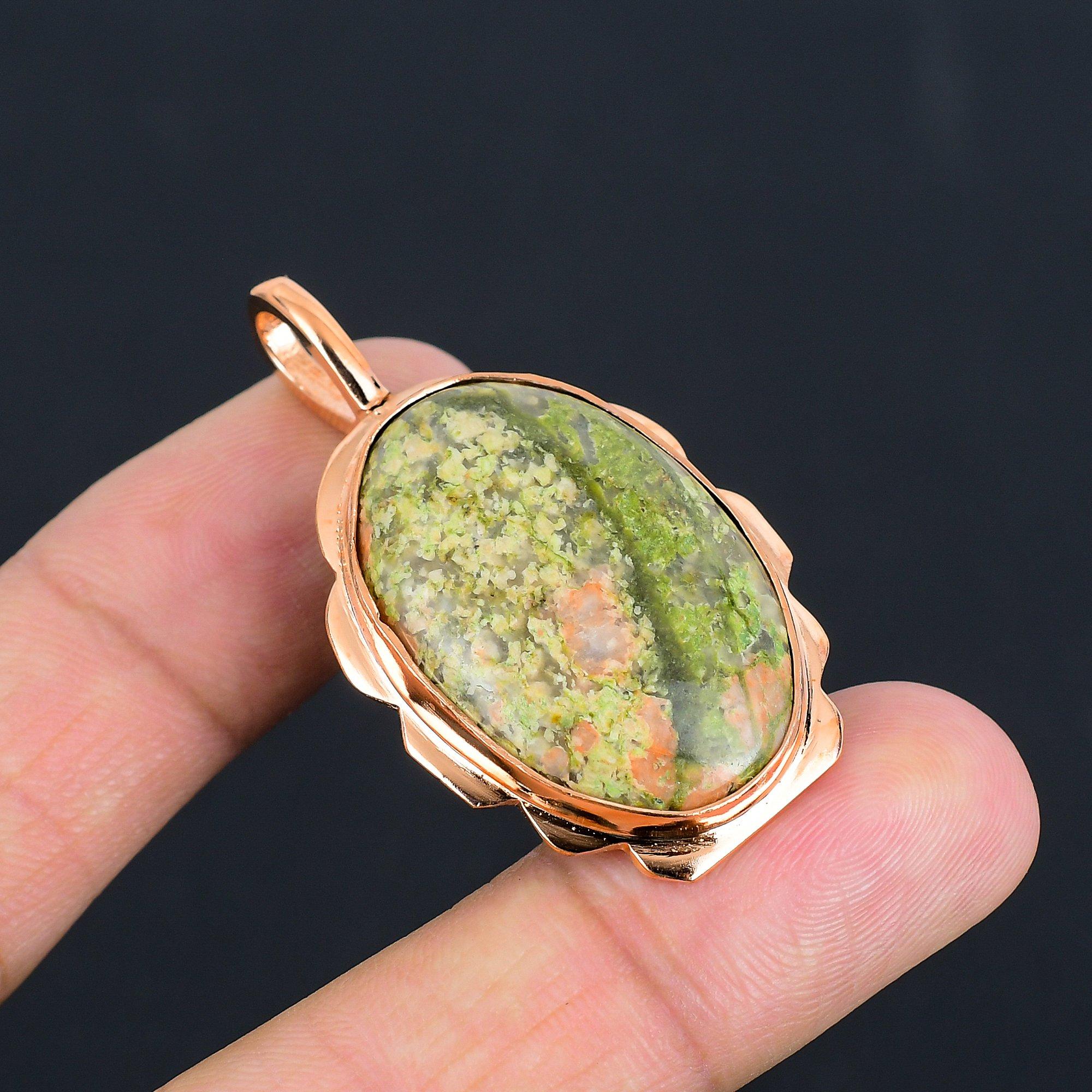 

Драгоценный камень унакит, медные украшения ручной работы, великолепный кулон для свадебного подарка 2.01 Inches зелёный