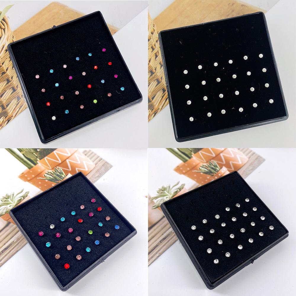 Stainless Steel Rhinestone Nose Studs - Titanium Steel, 24-Pack