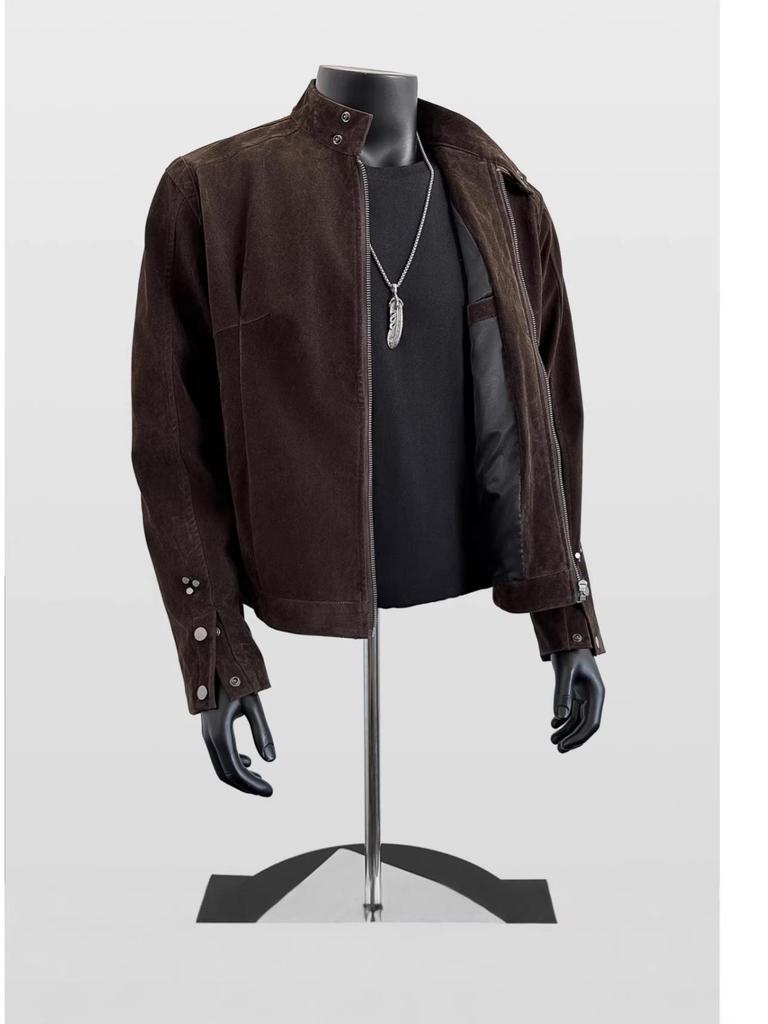 Vintage Retro Suede Stand Collar Buckle Men's Loose Jacket