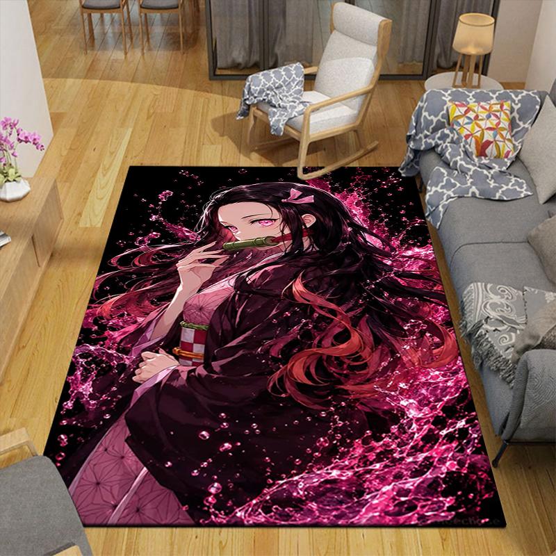 Demon Slayer Art Print Crystal Velvet Plush Rug AntiSlip Resistant Floor Carpet For Indoor Household Home Decoration