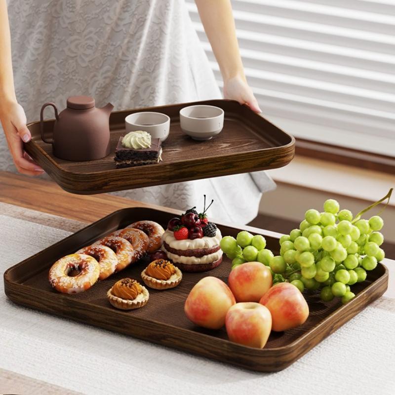 Multi-Purpose Extra-Thick Wood Grain Rectangular Trays - Serving Plates for Home Dining Table, Restaurant & Commercial Catering