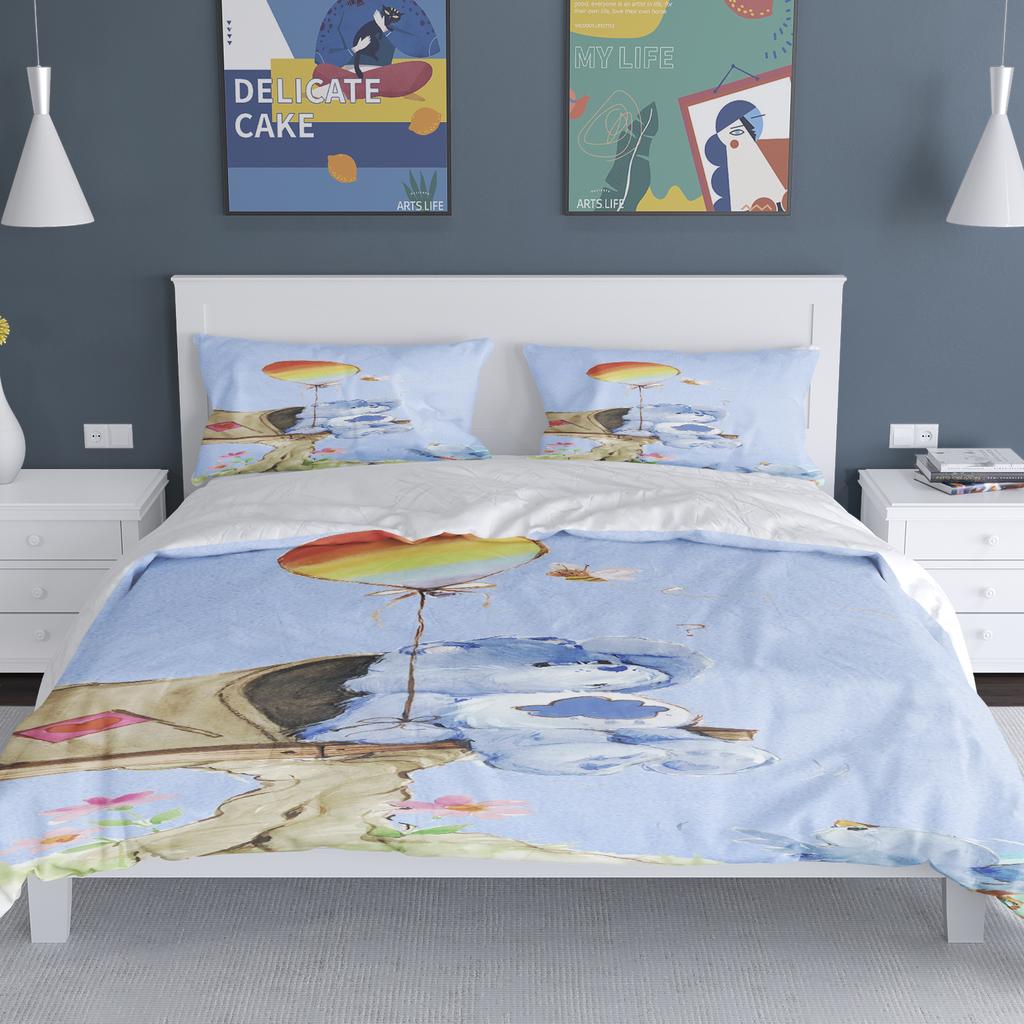 Tecknade Flickor Anime Care Bears Påslakan Set Kawaii Täckeöverdrag Örngott Set Barn Sängkläder Set Dekor Full Queen Size