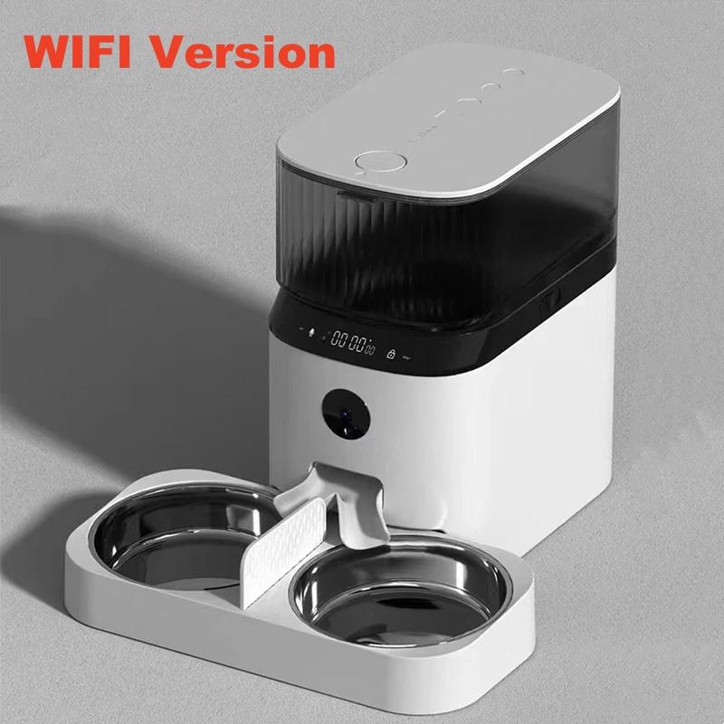 Tuya Automatic Pet Feeder 5L Large Capacity Stainless Steel Double Bowl Intelligentize Touch Panel APP Control Camera Pet Feeder