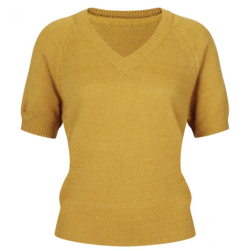 Shop Women S Korean V Neck Light Fit Plain SS Knit Cream Bom Wkn260043