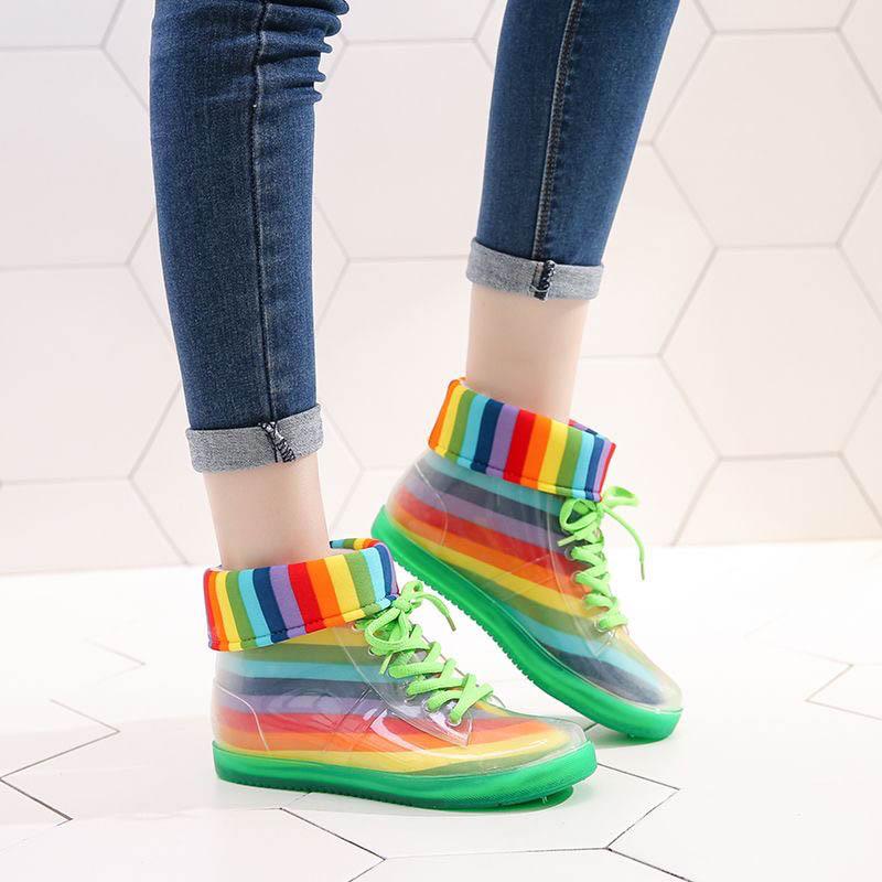 

Rain Shoes Womens Spring Jelly Transparent Breathable Anti Slip Shoelace Design Versatile Waterproof Shoes 39 зелений