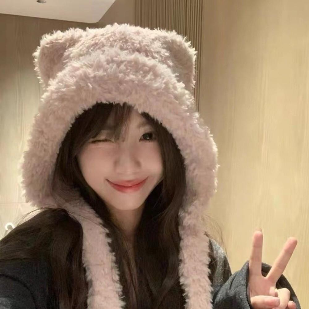 Cold-proof Knitted Woolen Hat Bear Ear Ear Protection Cap Fashion Beanies Cap  Outdoor