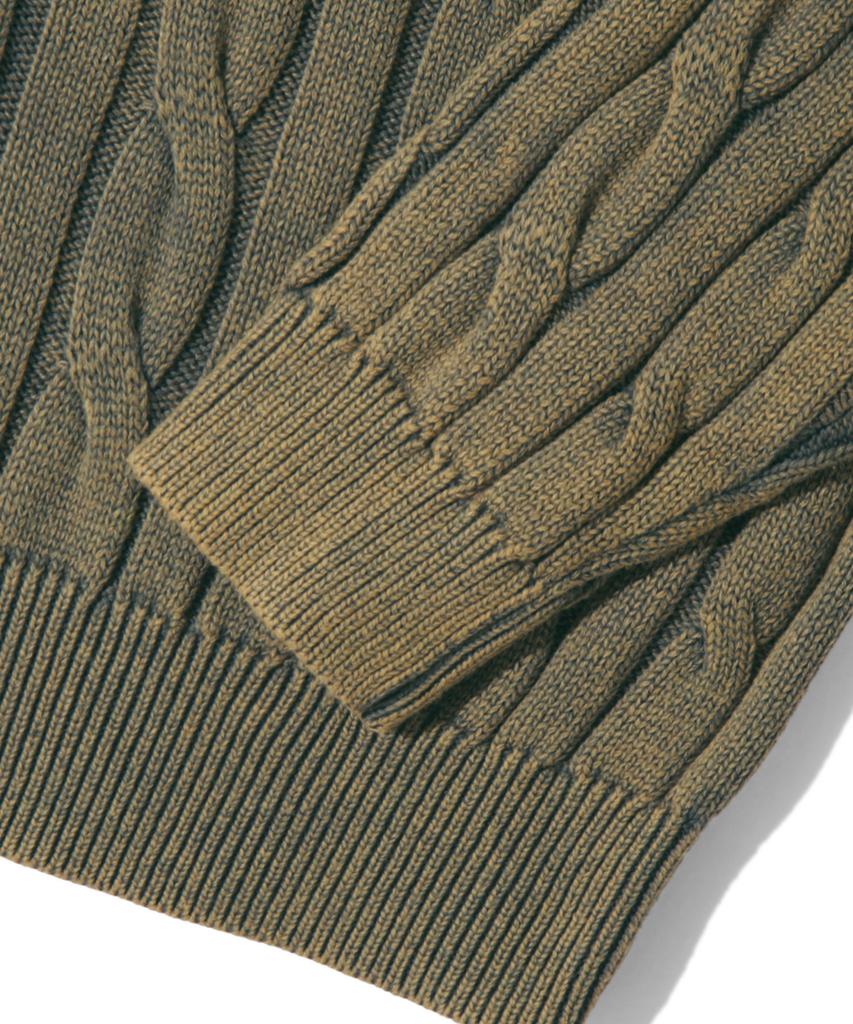 TRILLION Vintage Washed Cable 2-Way Zip-Up Knit (Beige Khaki)