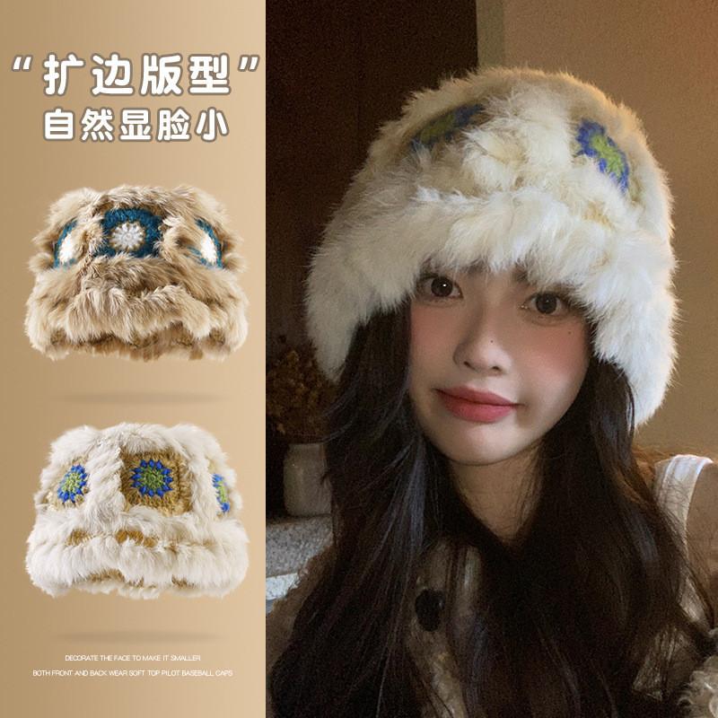Cartoon Style Wool Beanie With Plush Fur Material And Adjustable Fit For Casual Wear