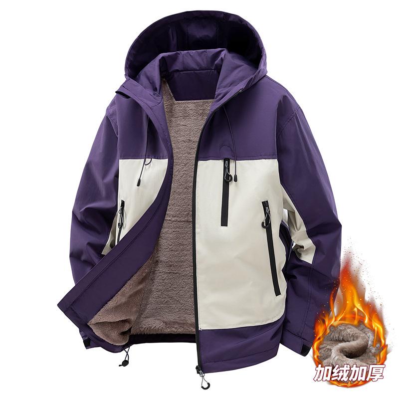 OO Fleece Thickened Jacket Men's Loose Trend Outdoor Waterproof Casual Retro Hooded Jacket Men