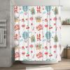 Love-themed shower curtain with cute cartoon prints for bathroom decor pink hearts, balloons, cake, and candy designs in pastel