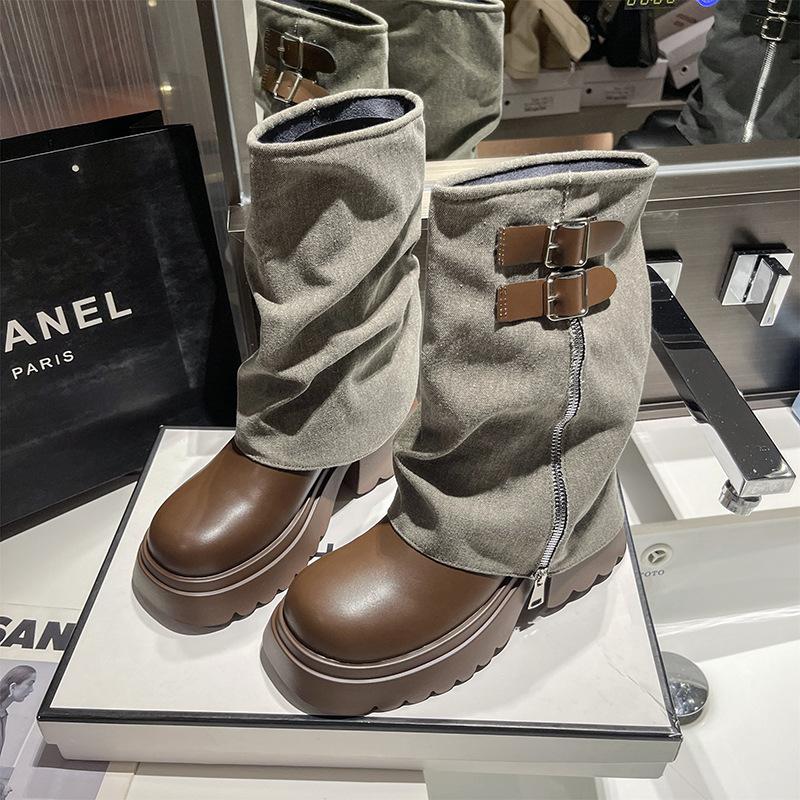 Retro British style thick-soled high-top Martin boots for women, autumn and winter design sense, fashionable, small and thin, explosive short boots