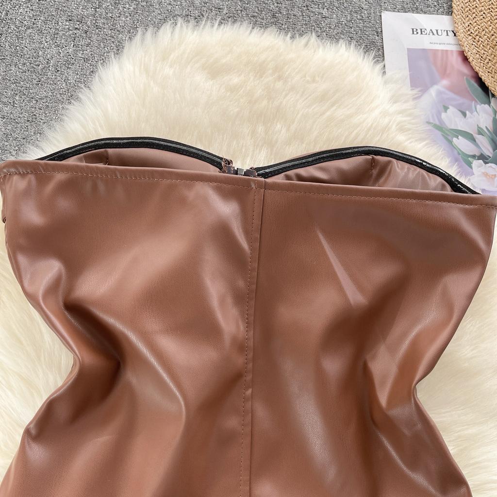 Vintage Locomotive Pure Desire Spice Girl Tube Top Women's Autumn Zipper Short Design Sense Niche Beautiful Top