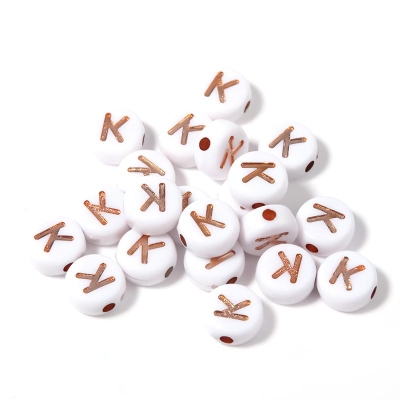 100Pcs 7mm Acrylic Alphabet Beads Rose Gold Letter Loose Flat Round Beads For Jewelry Making Findings DIY Bracelet Earrings Gift
