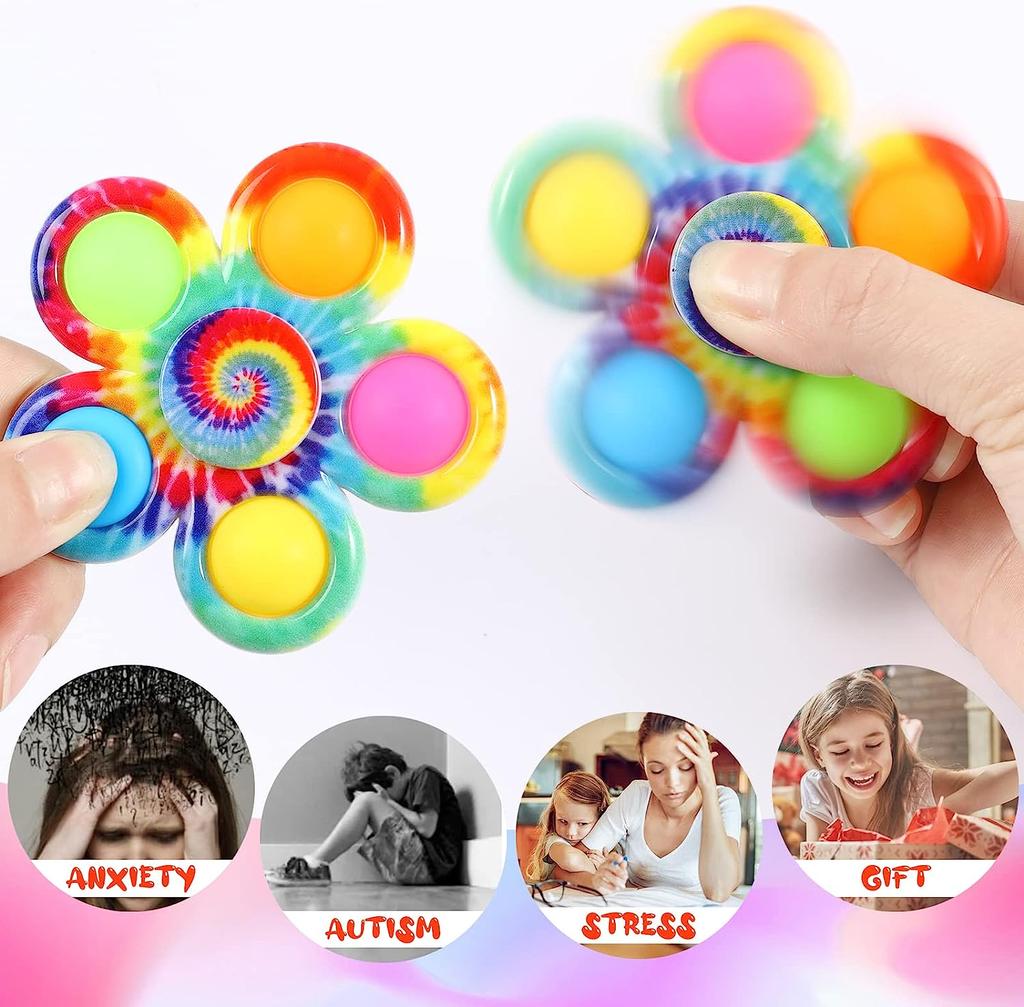 Tie Dye Einfacher Fidget Spinner Pops Fingerspielzeug Push Bubble Handspinner für ADHS Angst Stressabbau Sensorische Geschenke für Kinder