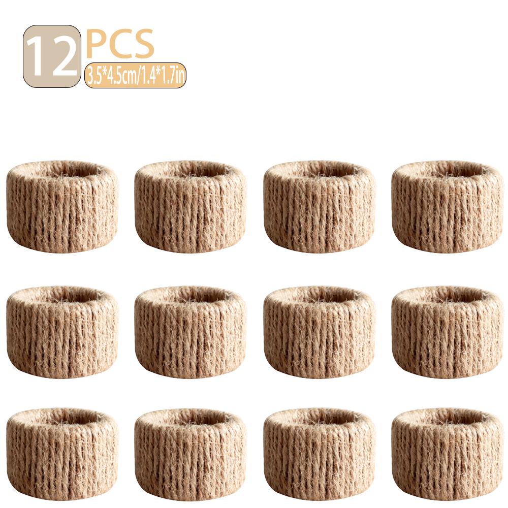 

6/12-pack Natural Jute Woven Napkin Rings, Rustic Style Table Decoration Napkin Clips, Home Tablecloth Storage Rings 12pcs коричневий