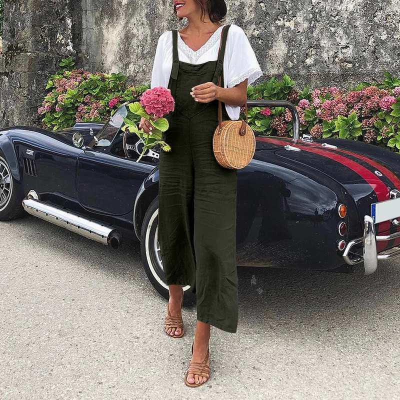 

Women s Casual Summer Cotton Linen Loose Straight-Leg Overalls in Solid Colors L армия зеленый
