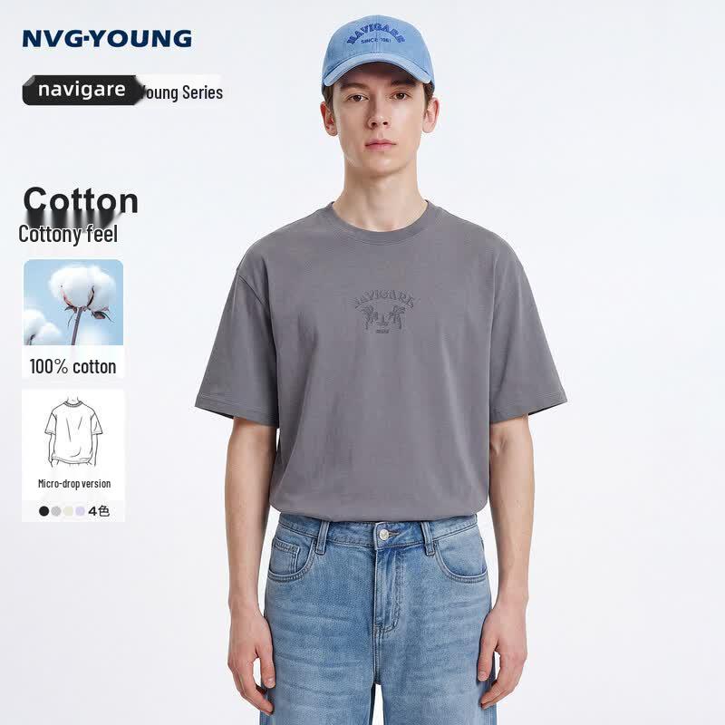NVG·YOUNG Men s Italian Sailboat Print Loose Fit Cotton T-Shirt 2XL темно-серо-каменный