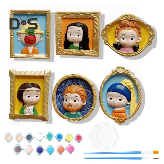 

1 набор DIY раскрашивание гипсовой куклы набор с палитрой ручек краска всемирно известная картина 3D гипсовая кукла белый эмбрион магнит на холодильник украшение для дома 1 Set